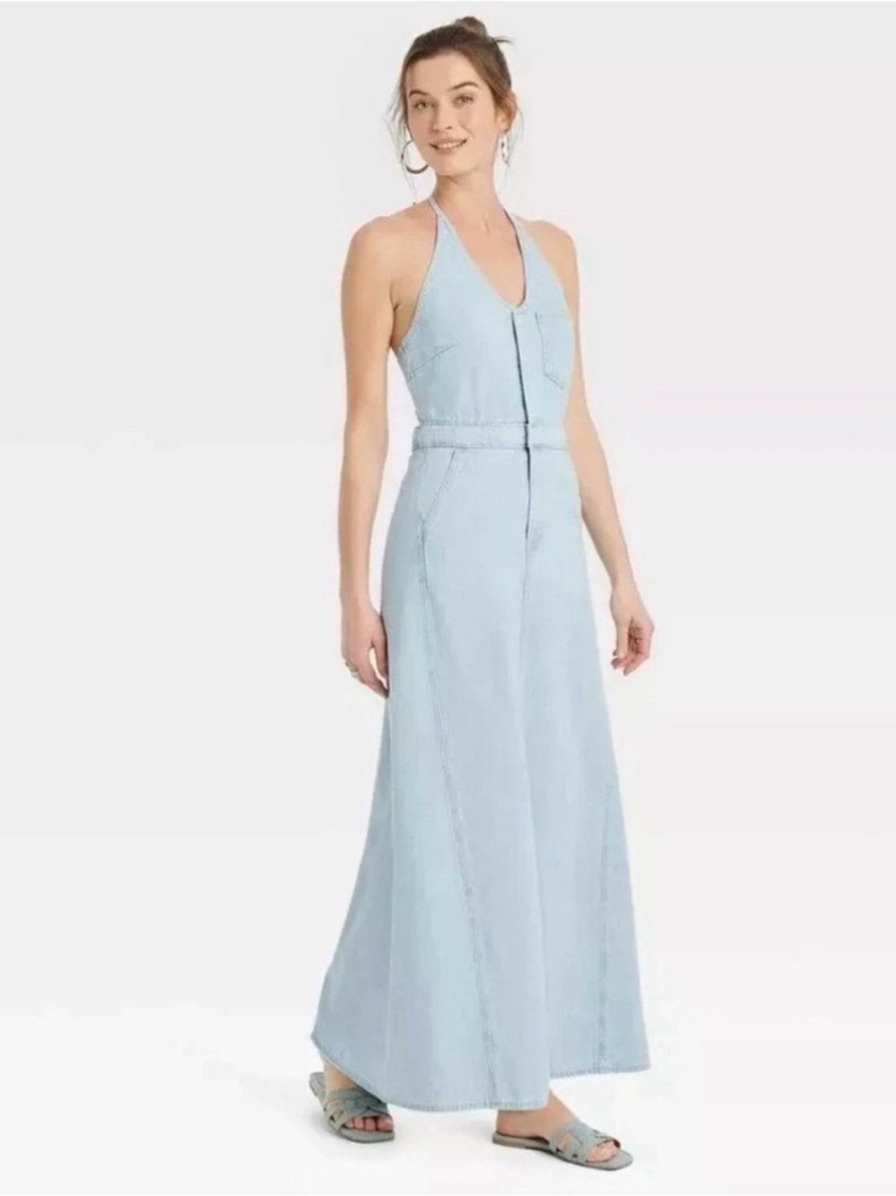 Universal Threads Light Wash Jean Halter Maxi Dress Size 00